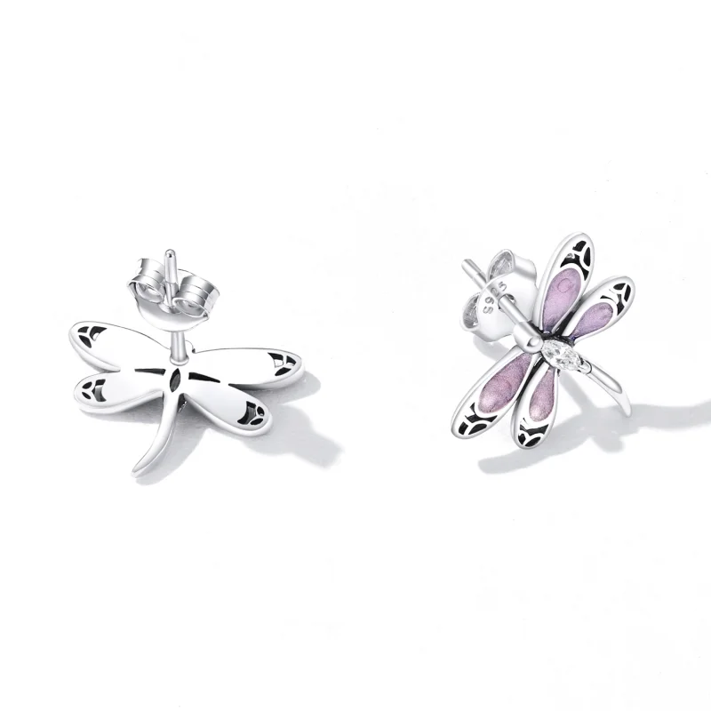 (image for) Pandora Style Girl Pink Dragonfly Stud Earrings - SCE1414 - View 3