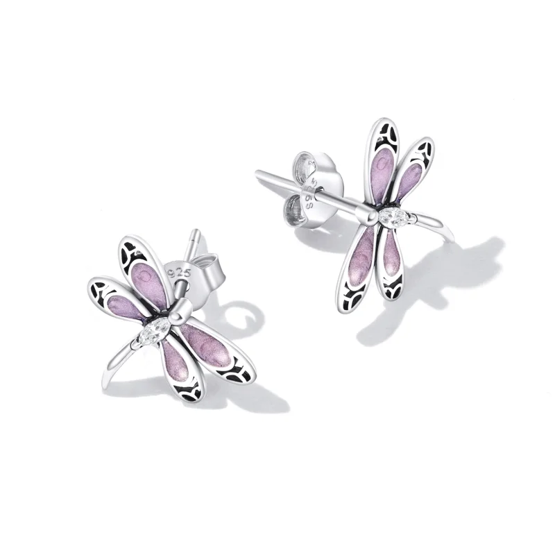 (image for) Pandora Style Girl Pink Dragonfly Stud Earrings - SCE1414 - View 4