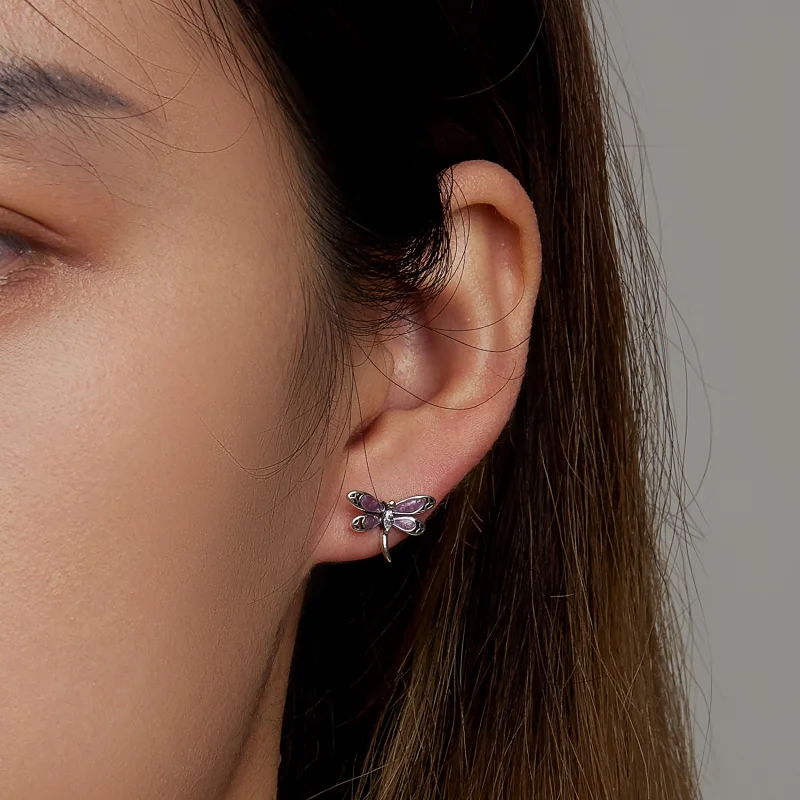 (image for) Pandora Style Girl Pink Dragonfly Stud Earrings - SCE1414 - View 5