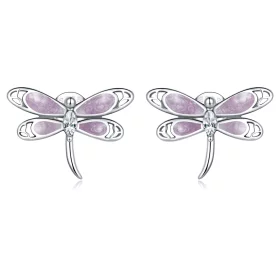 Pandora Style Girl Pink Dragonfly Stud Earrings - SCE1414
