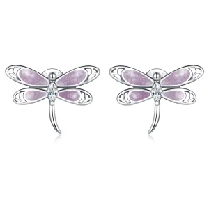 (image for) Pandora Style Girl Pink Dragonfly Stud Earrings - SCE1414