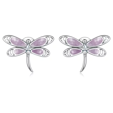 Pandora Style Girl Pink Dragonfly Stud Earrings - SCE1414