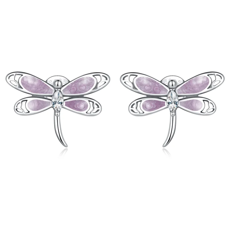 (image for) Pandora Style Girl Pink Dragonfly Stud Earrings - SCE1414 - Product Image