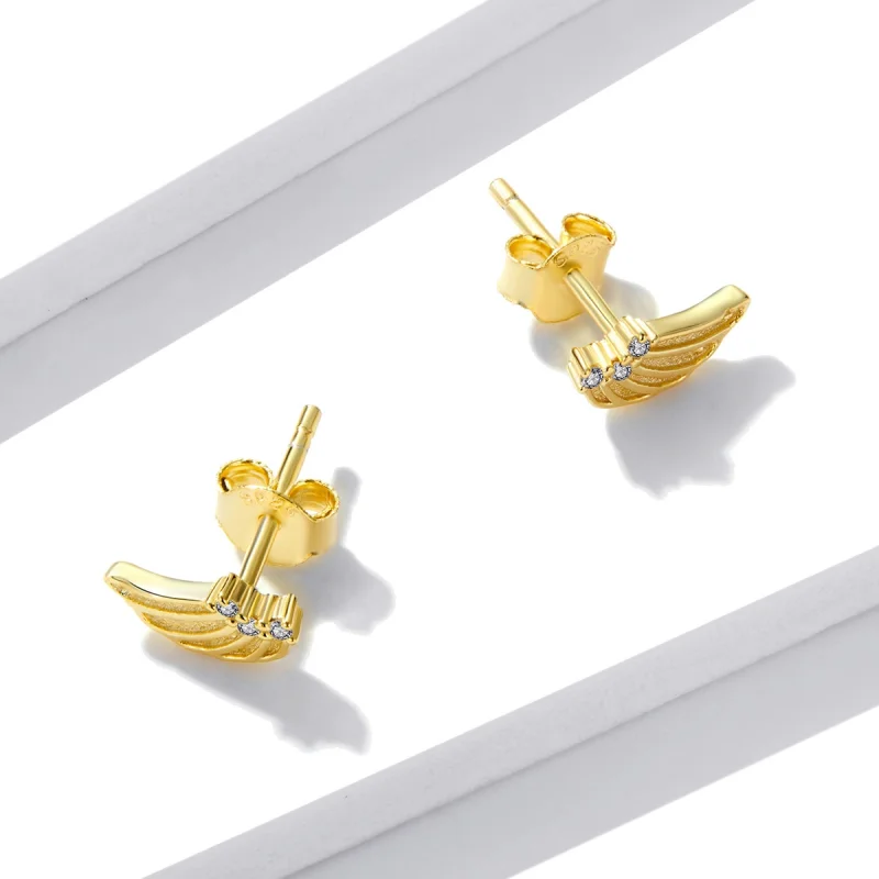 (image for) Pandora Style Golden Wings Stud Earrings - BSE524 - View 2