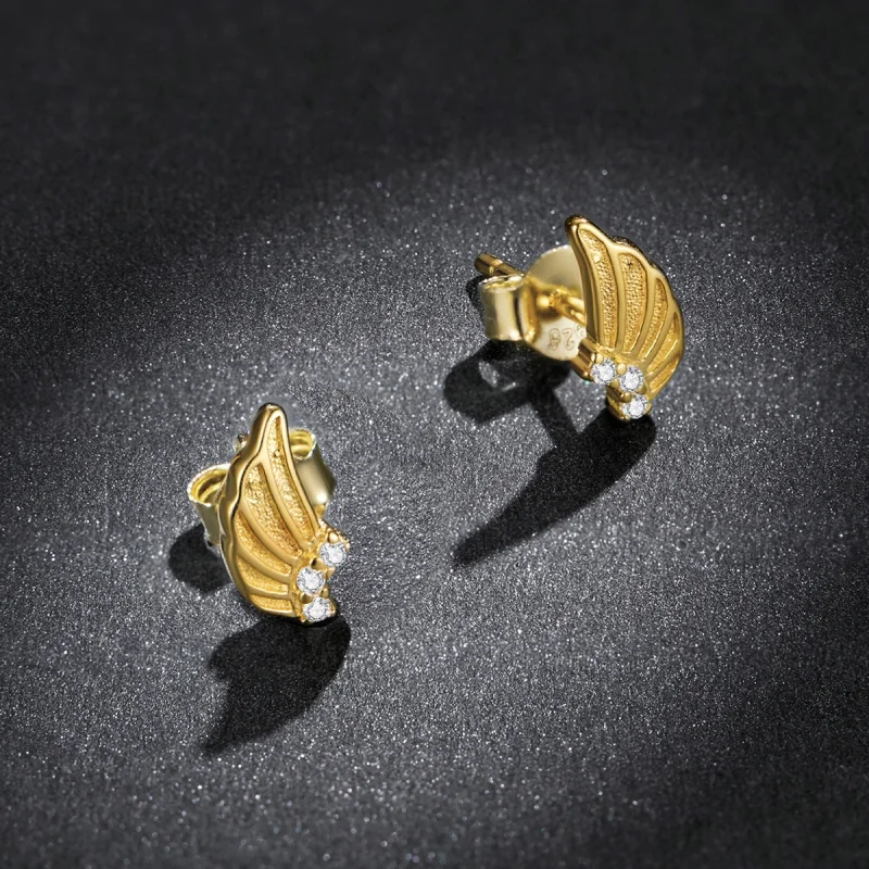 (image for) Pandora Style Golden Wings Stud Earrings - BSE524 - View 5