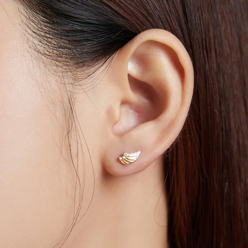 (image for) Pandora Style Golden Wings Stud Earrings - BSE524 - View 6