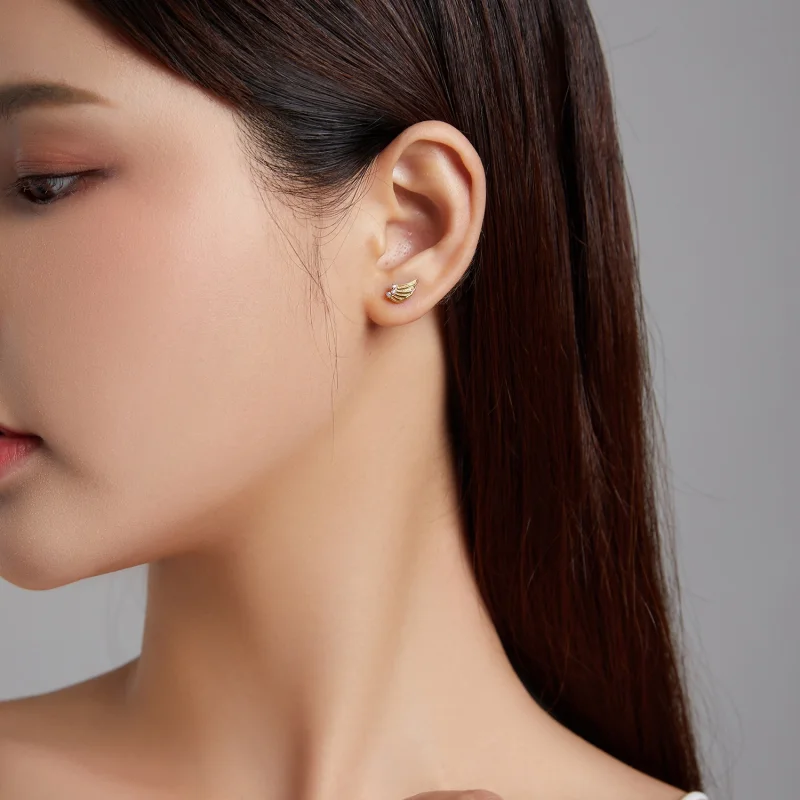 (image for) Pandora Style Golden Wings Stud Earrings - BSE524 - View 7