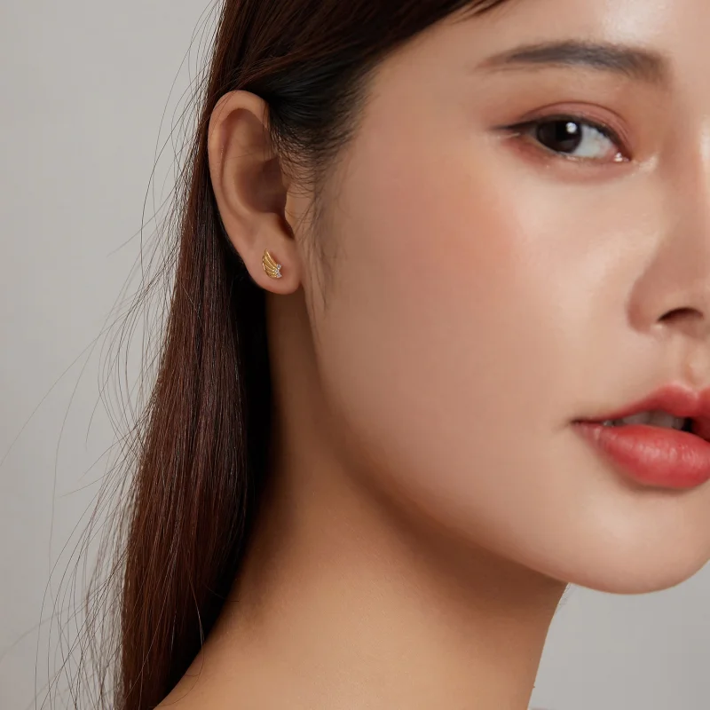 (image for) Pandora Style Golden Wings Stud Earrings - BSE524 - View 8