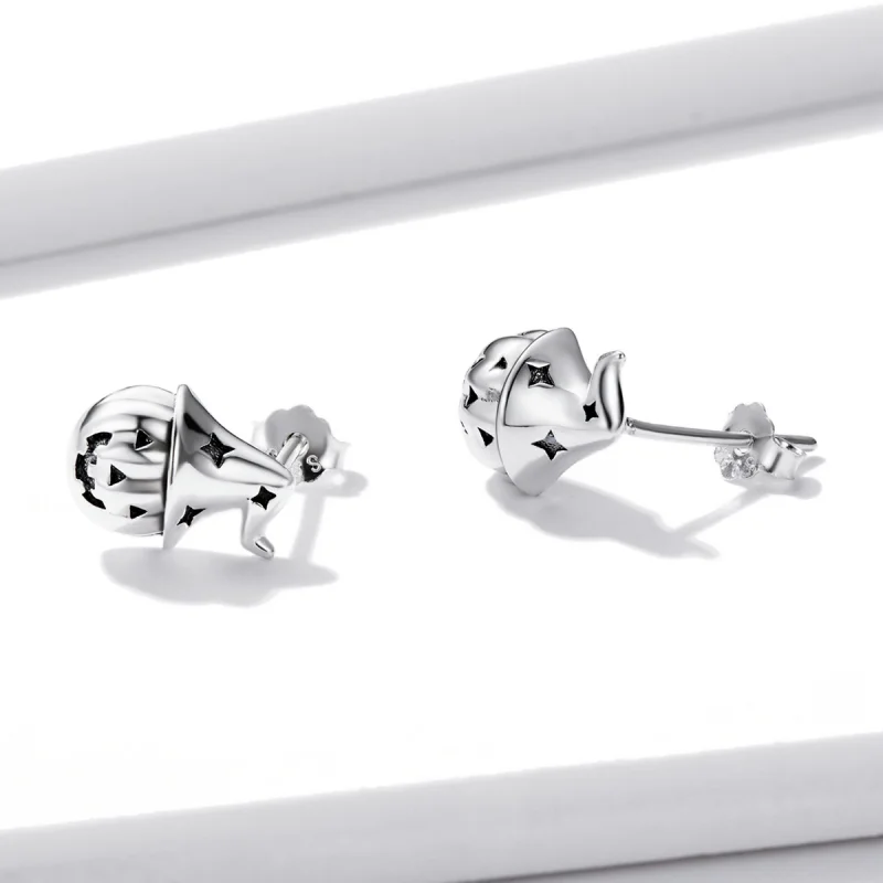 (image for) Pandora Style Halloween Pumpkin Stud Earrings - BSE537 - View 3