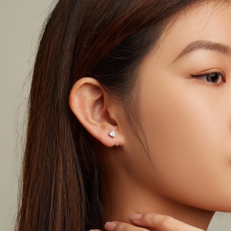 (image for) Pandora Style Heart Thread Stud Earrings - BSE697 - View 5