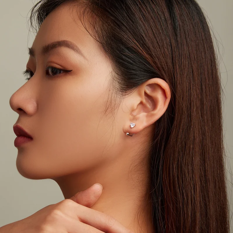 (image for) Pandora Style Heart Thread Stud Earrings - BSE697 - View 7