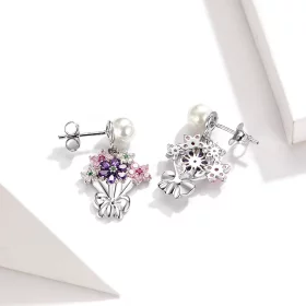 Pandora Style Holding Flowers Stud Earrings - BSE152 Pandora Style Holding Flowers Stud Earrings - BSE152