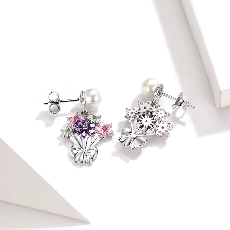 (image for) Pandora Style Holding Flowers Stud Earrings - BSE152 - View 2