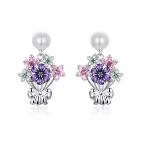 Pandora Style Holding Flowers Stud Earrings - BSE152 Pandora Style Holding Flowers Stud Earrings - BSE152
