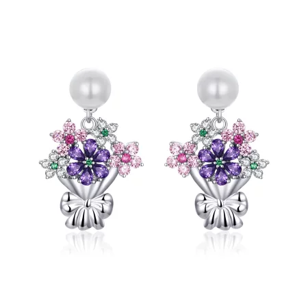 Pandora Style Holding Flowers Stud Earrings - BSE152