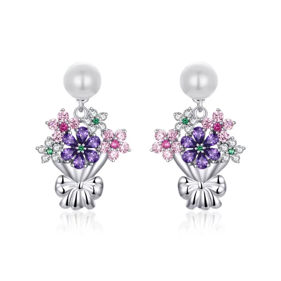 Pandora Style Holding Flowers Stud Earrings - BSE152