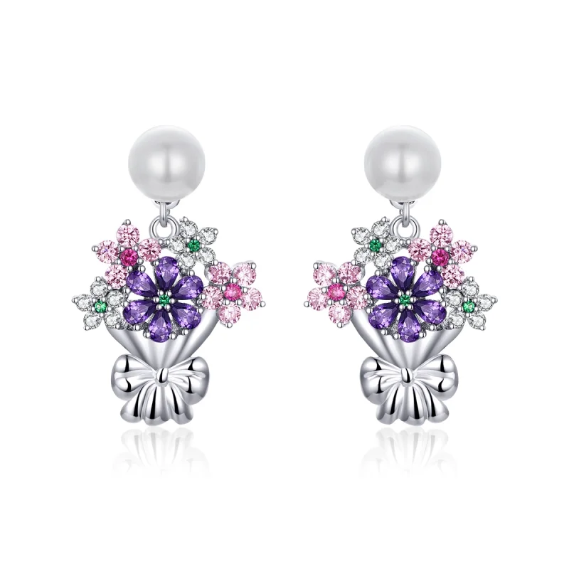 (image for) Pandora Style Holding Flowers Stud Earrings - BSE152 - Product Image
