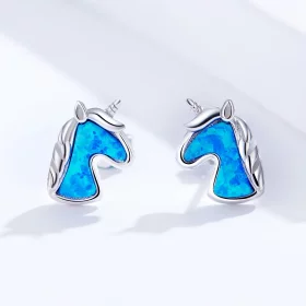 Pandora Style Light Blue Opal Unicorn Stud Earrings - SCE815-A Pandora Style Light Blue Opal Unicorn Stud Earrings - SCE815-A