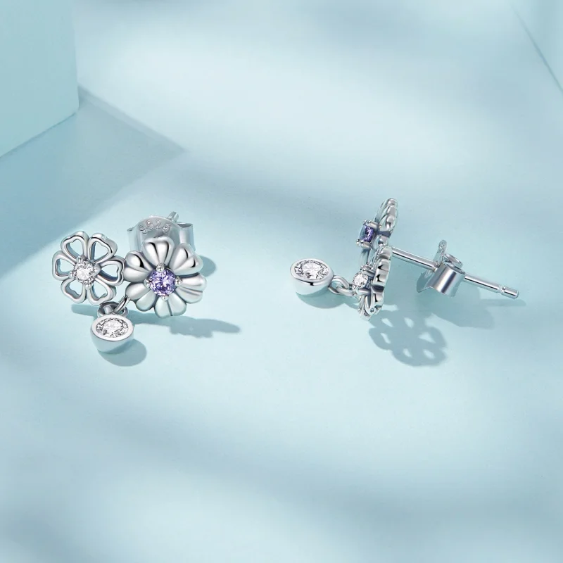 (image for) Pandora Style Little Daisy Stud Earrings - SCE1514 - View 3