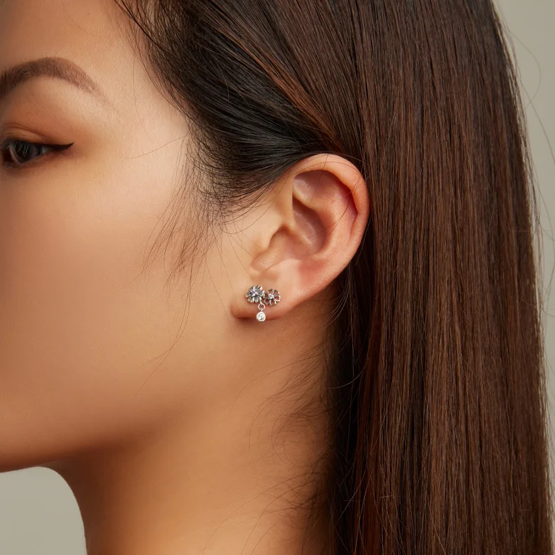 (image for) Pandora Style Little Daisy Stud Earrings - SCE1514 - View 6