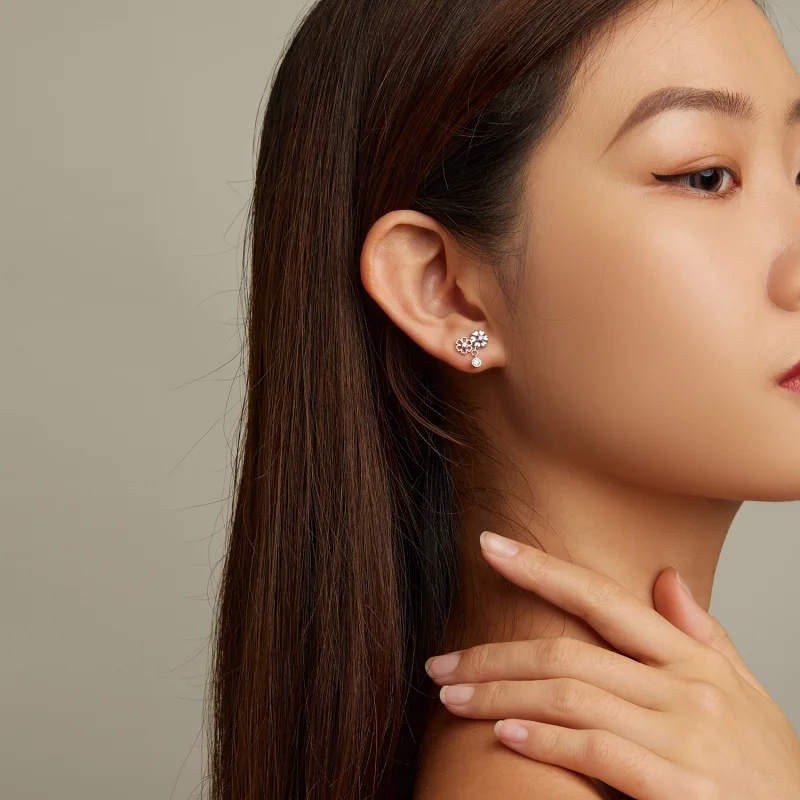 (image for) Pandora Style Little Daisy Stud Earrings - SCE1514 - View 7