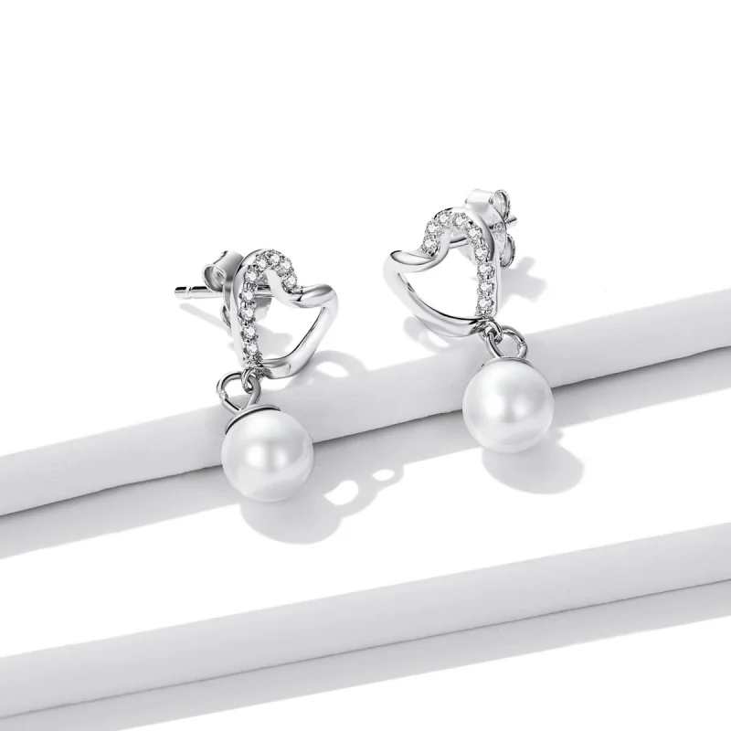 (image for) Pandora Style Love Shell Beads-Elegant Stud Earrings - BSE552 - View 2
