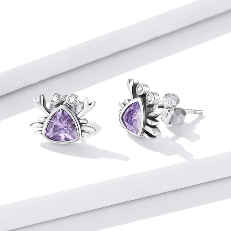 (image for) Pandora Style Mini Crab Stud Earrings - BSE572 - View 3