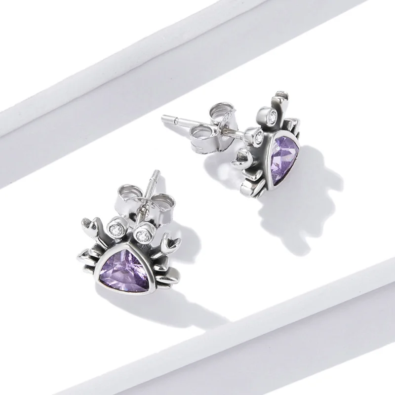 (image for) Pandora Style Mini Crab Stud Earrings - BSE572 - View 4