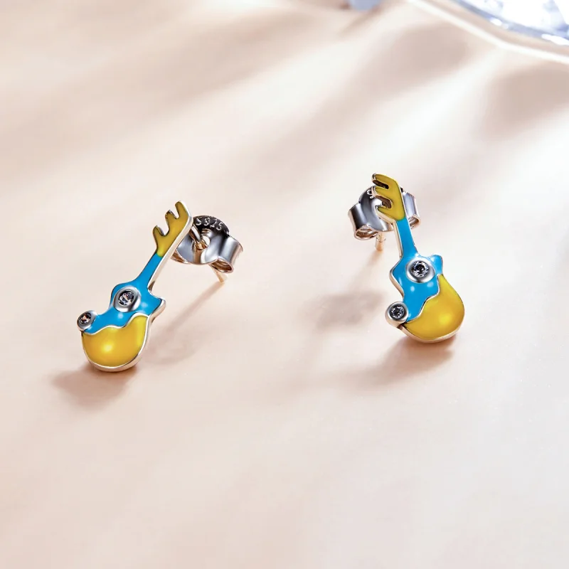 (image for) Pandora Style Mini Guitar Stud Earrings - SCE1217 - View 2