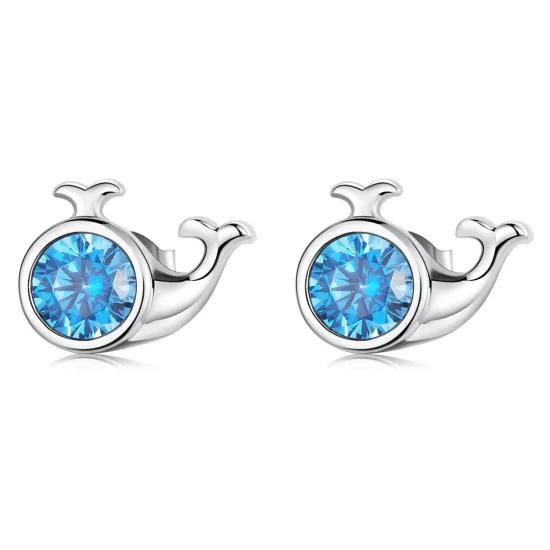 Pandora Style Mini Whale Stud Earrings - SCE1366