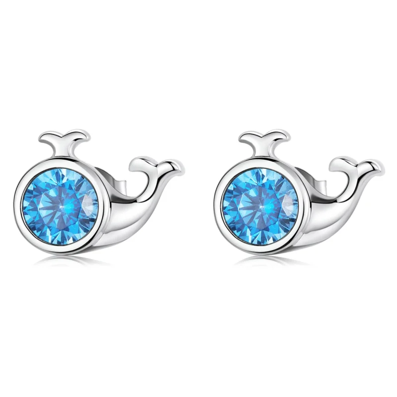 (image for) Pandora Style Mini Whale Stud Earrings - SCE1366 - Product Image