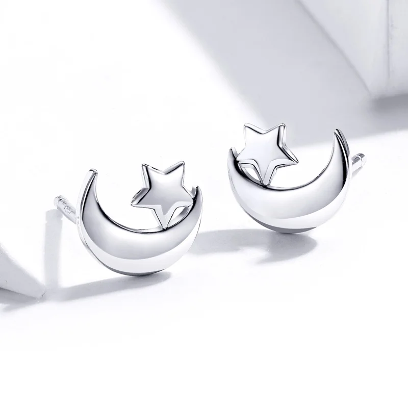 (image for) Pandora Style Moon and Stars Stud Earrings - SCE726 - View 2