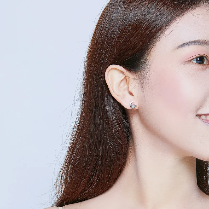 (image for) Pandora Style Moon and Stars Stud Earrings - SCE726 - View 5