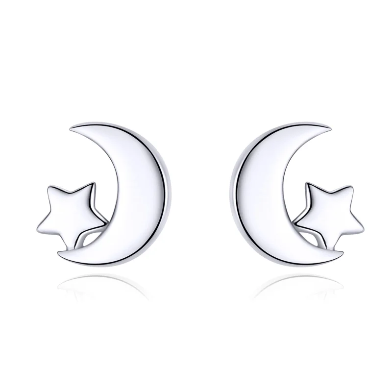 (image for) Pandora Style Moon and Stars Stud Earrings - SCE726 - Product Image