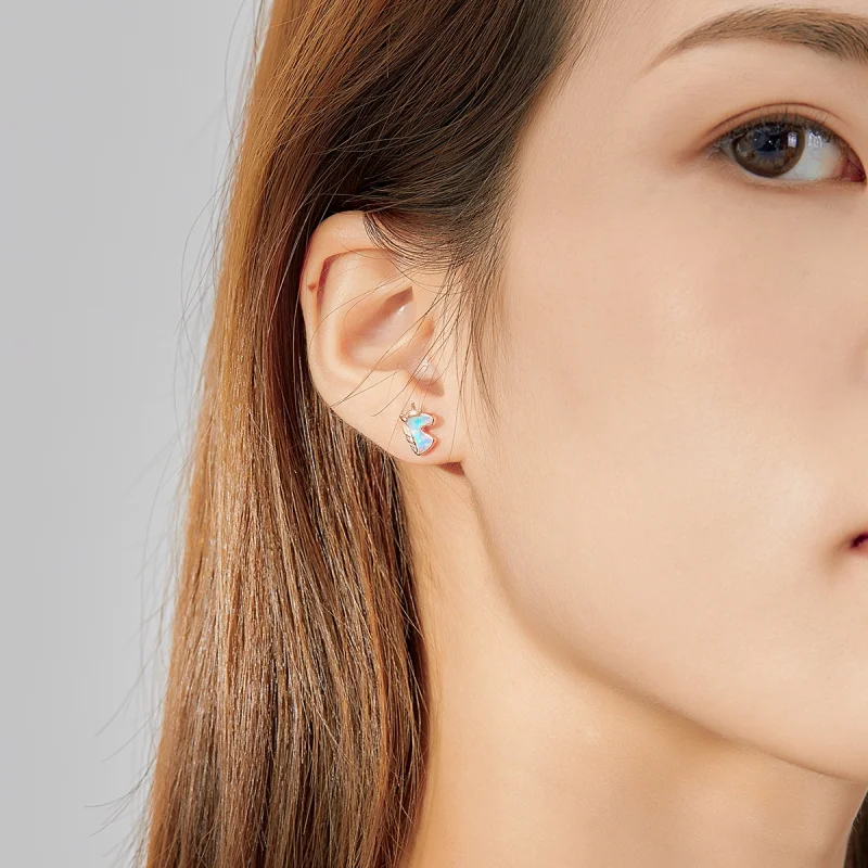 (image for) Pandora Style Ocean Blue Opal Unicorn Stud Earrings - SCE815-C - View 7