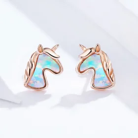Pandora Style Ocean Blue Opal Unicorn Stud Earrings - SCE815-C Pandora Style Ocean Blue Opal Unicorn Stud Earrings - SCE815-C