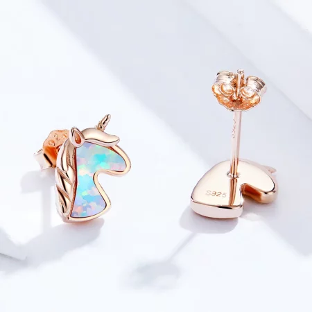 Pandora Style Ocean Blue Opal Unicorn Stud Earrings - SCE815-C