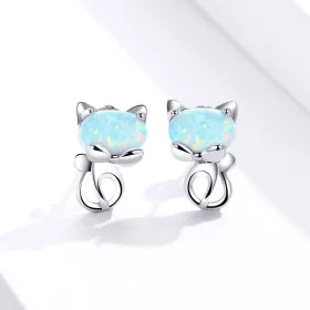 Pandora Style Opal Cute Cat Stud Earrings - SCE828 Pandora Style Opal Cute Cat Stud Earrings - SCE828