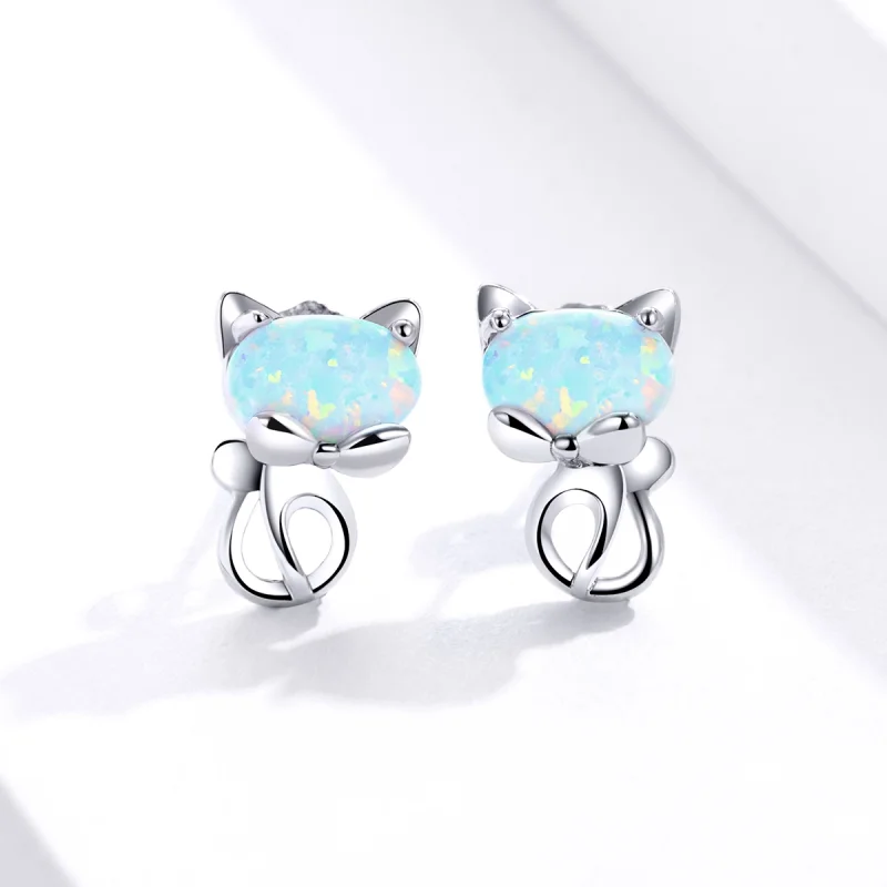 (image for) Pandora Style Opal Cute Cat Stud Earrings - SCE828 - View 2