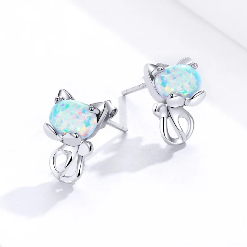 (image for) Pandora Style Opal Cute Cat Stud Earrings - SCE828 - View 4
