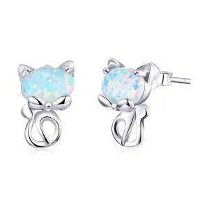 (image for) Pandora Style Opal Cute Cat Stud Earrings - SCE828