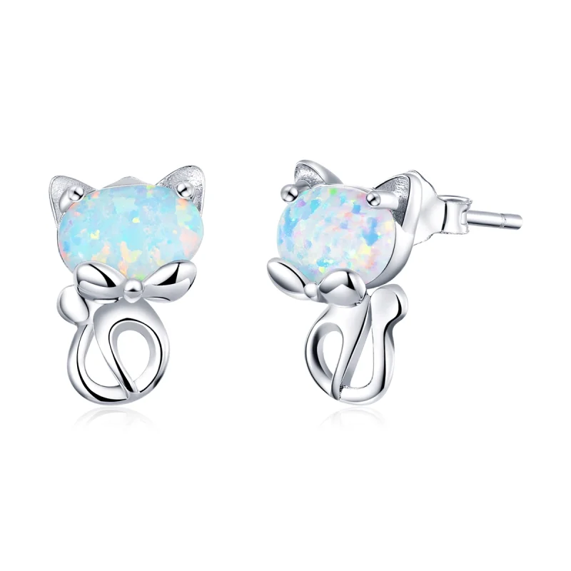(image for) Pandora Style Opal Cute Cat Stud Earrings - SCE828 - Product Image