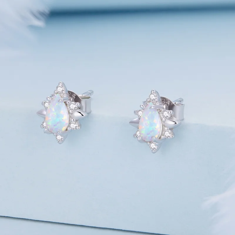 (image for) Pandora Style Opal Drop Stud Earrings - BSE685 - View 2