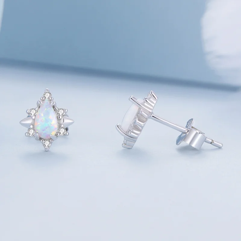 (image for) Pandora Style Opal Drop Stud Earrings - BSE685 - View 3