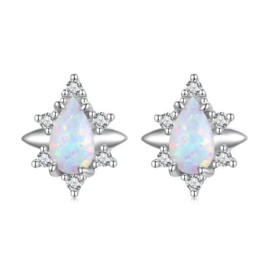 Pandora Style Opal Drop Stud Earrings - BSE685