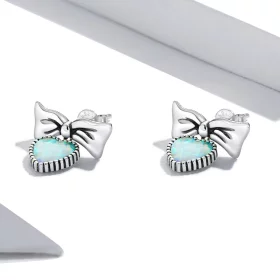 Pandora Style Opal Heart Bow Stud Earrings - SCE1374 Pandora Style Opal Heart Bow Stud Earrings - SCE1374