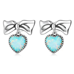 (image for) Pandora Style Opal Heart Bow Stud Earrings - SCE1374