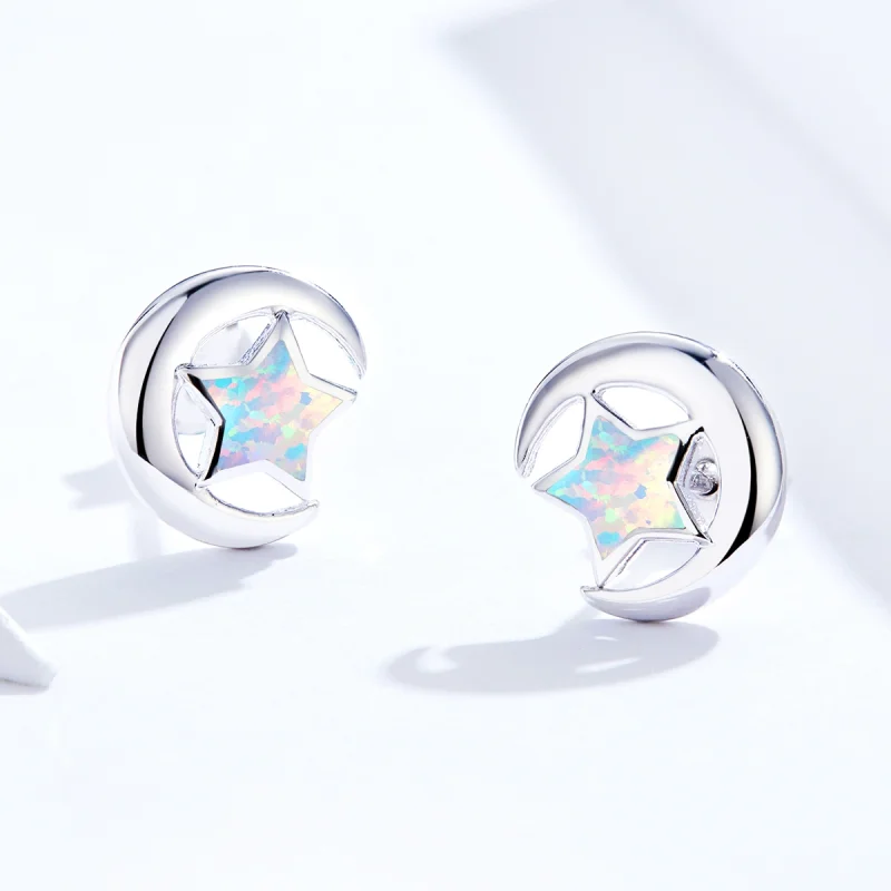 (image for) Pandora Style Opal Moon Stud Earrings - SCE816-A - View 2