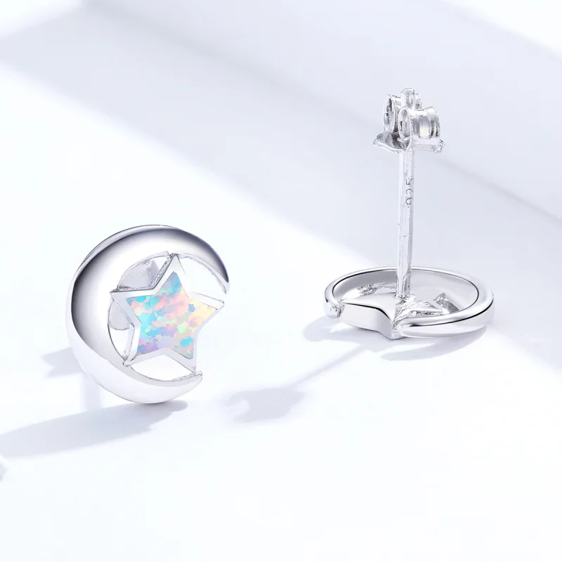 (image for) Pandora Style Opal Moon Stud Earrings - SCE816-A - View 3