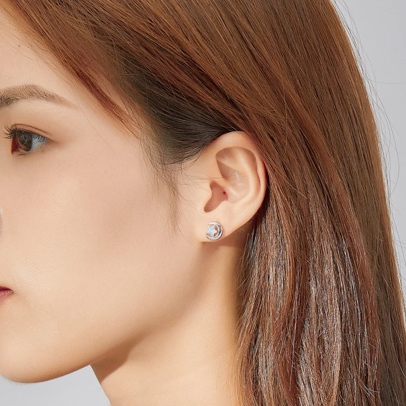 (image for) Pandora Style Opal Moon Stud Earrings - SCE816-A - View 6